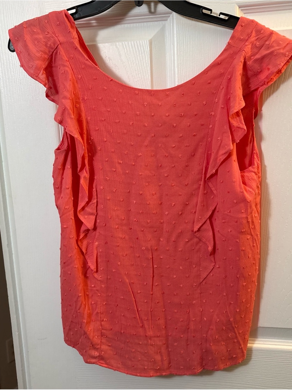 Gibson Coral Ruffle Swiss Dot Sleeveless Blouse